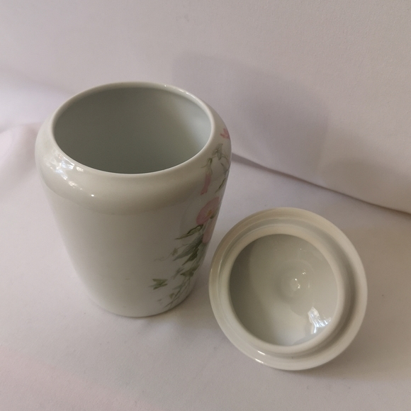 Vintage Limoges France Porcelain Jar w Lid by Artist Annie Grenade, Pink Flowers - Picture 3 of 5